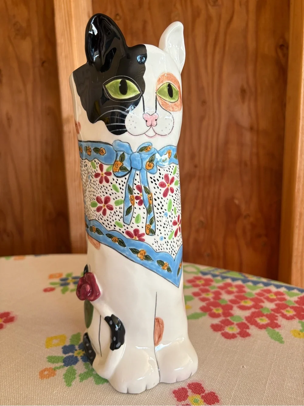 Vintage Susan Paley Catrina Cat Vase by Ganz Whimsical Folk Art 10
